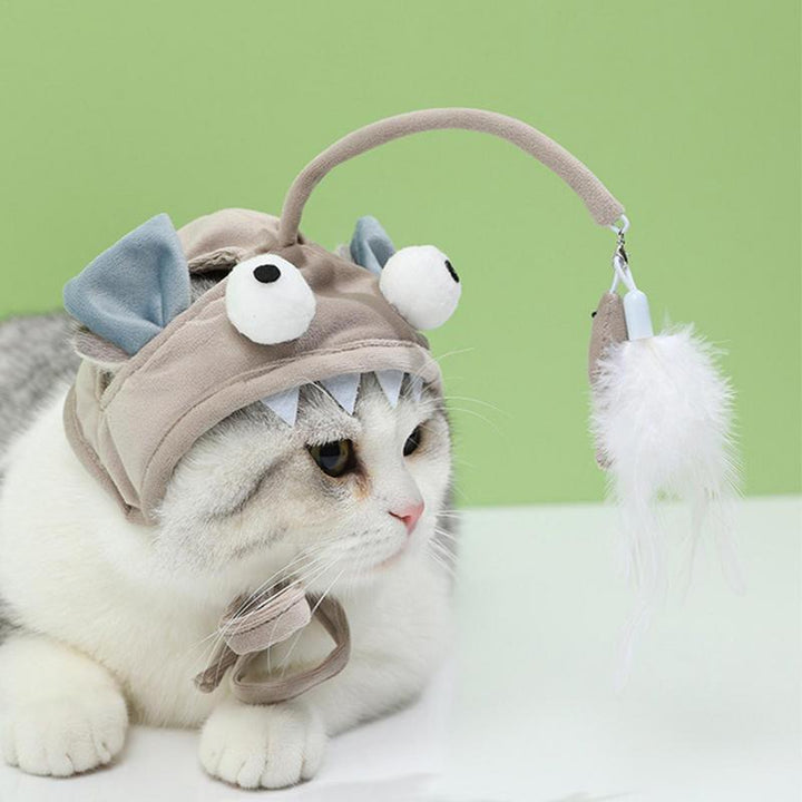 New Head Wearing Feather Funny Cat Stick Funny Cat Toy Stick Gray Big Eye Pet Toys Pet Products - Rikoto