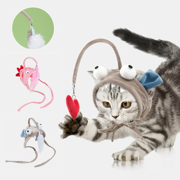 New Head Wearing Feather Funny Cat Stick Funny Cat Toy Stick Gray Big Eye Pet Toys Pet Products - Rikoto